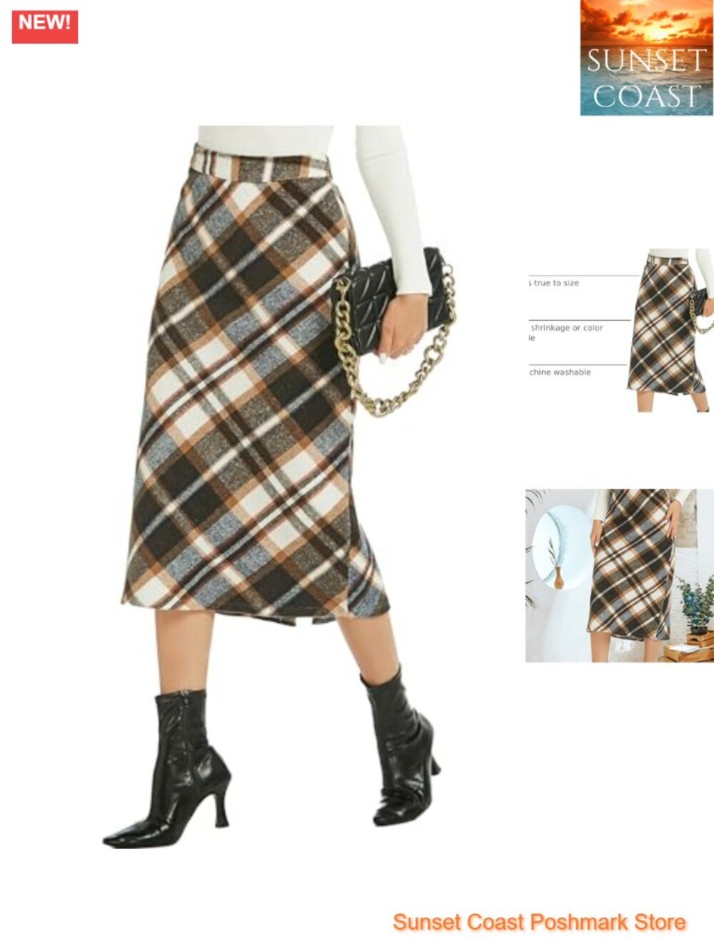 Womens Plaid Straight Midi Pencil Skirt Vintage A-Line Fall Winter Office